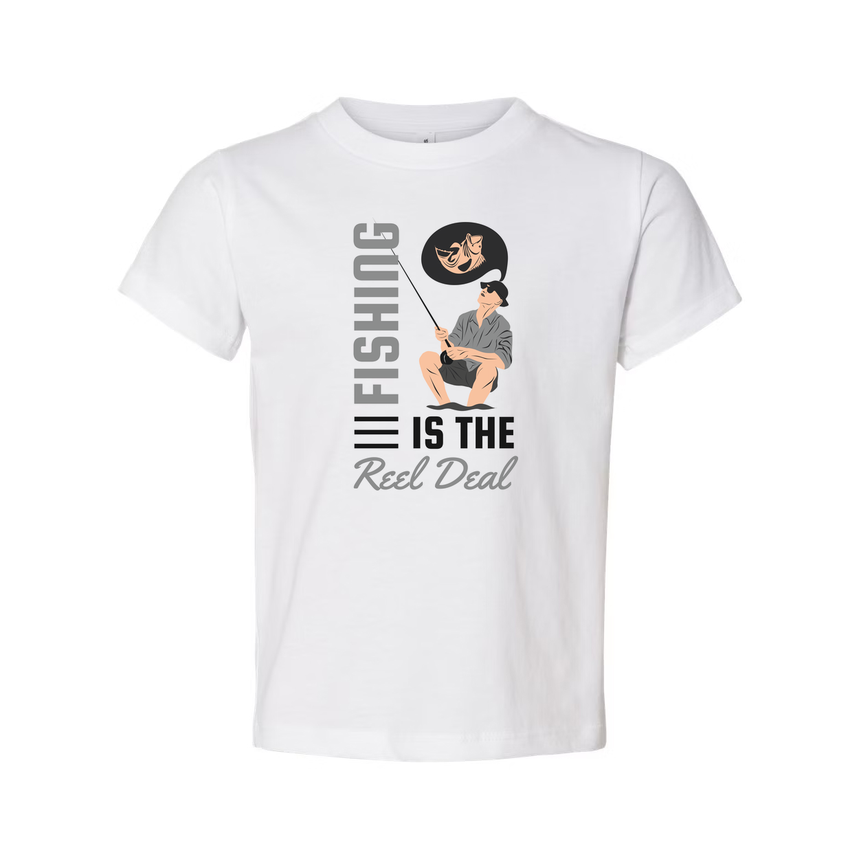 Fishing Is The Reel Deal Unisex Graphic Tee With Angler Illustration And Pun Design