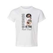 Fishing Is The Reel Deal Unisex Graphic Tee With Angler Illustration And Pun Design
