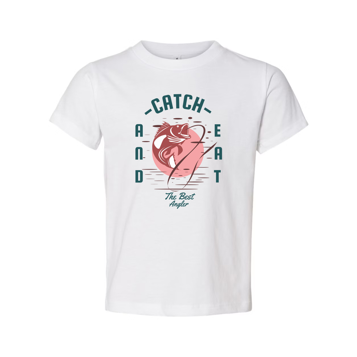 Unisex Fishing T Shirt With The Best Angler Illustration And Catch And Eat Design On Front