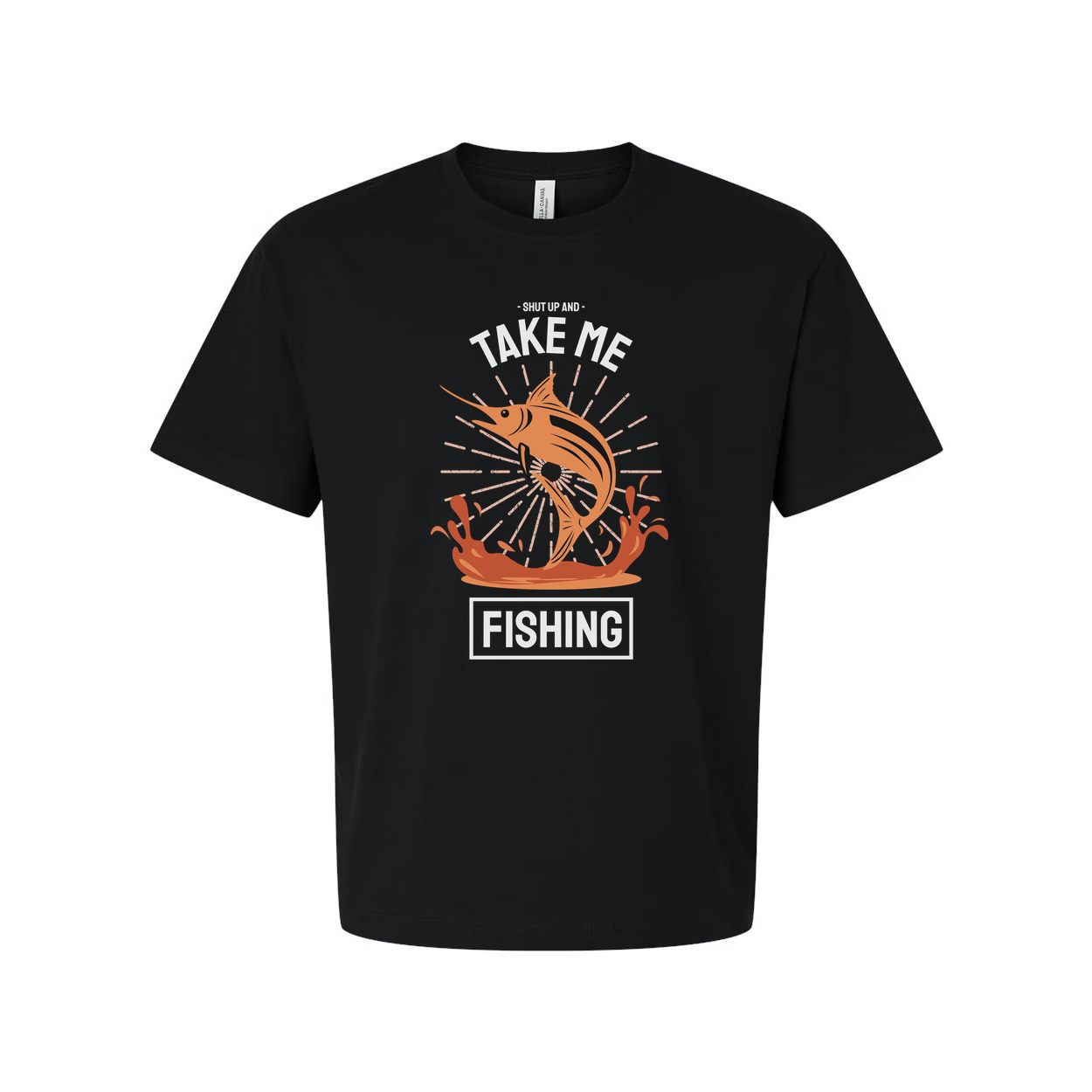 Shut Up And Take Me Fishing Unisex Graphic Tee With Jumping Marlin And Ocean Splash Design