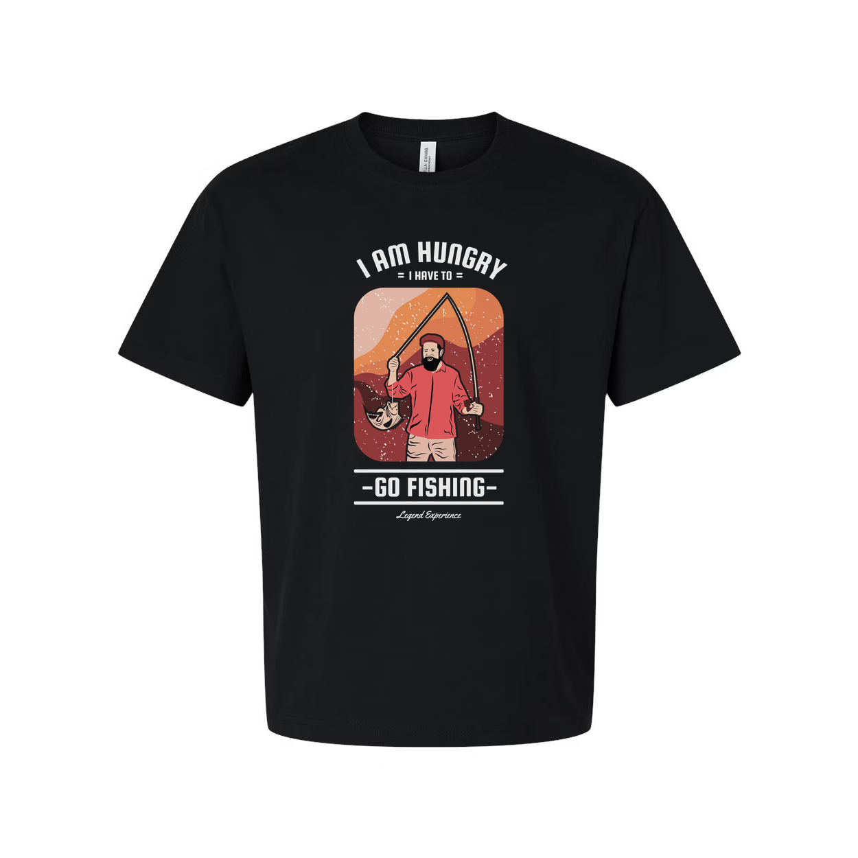 I Am Hungry Go Fishing Retro Sunset Illustration Graphic Tee For Unisex Adults Casual Wear