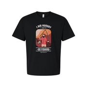 I Am Hungry Go Fishing Retro Sunset Illustration Graphic Tee For Unisex Adults Casual Wear