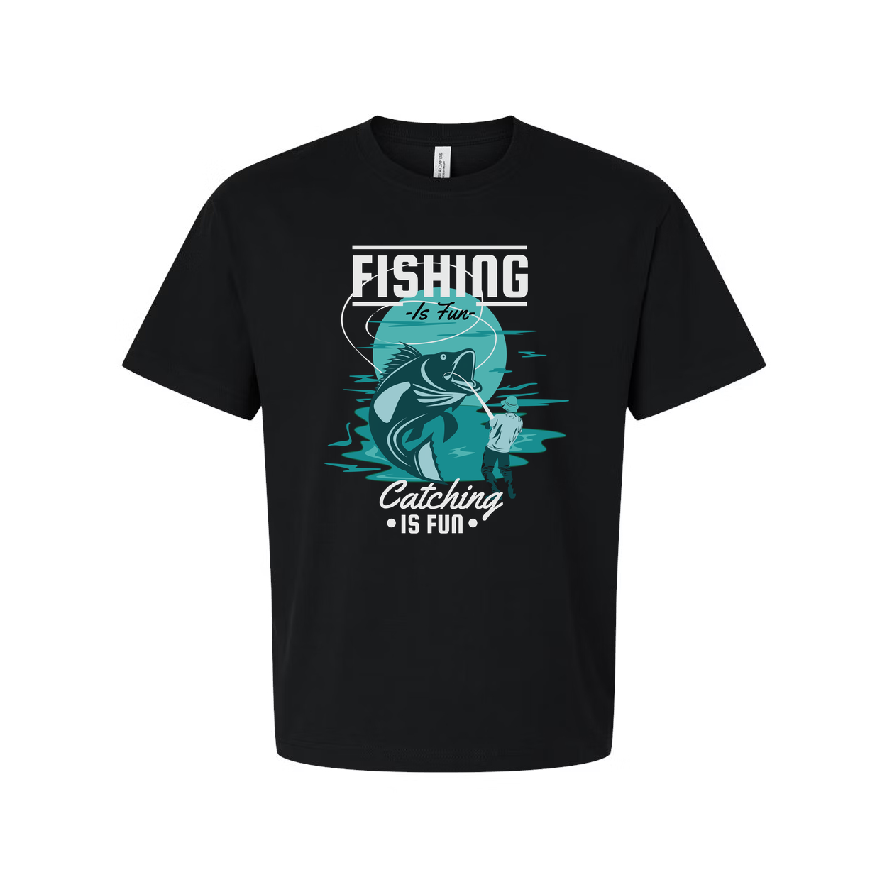 Fishing Is Fun Graphic Tee With Angler And Jumping Fish
