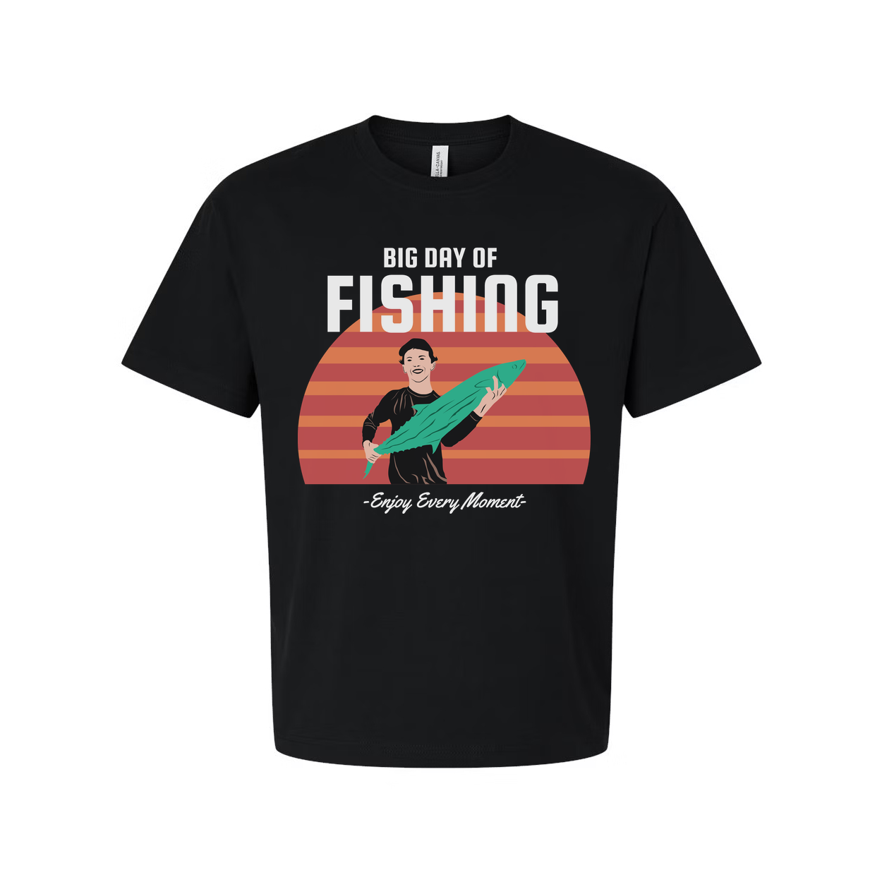 Unisex Fishing Graphic T Shirt With Sunset Horizon And Big Day Of Fishing Illustration