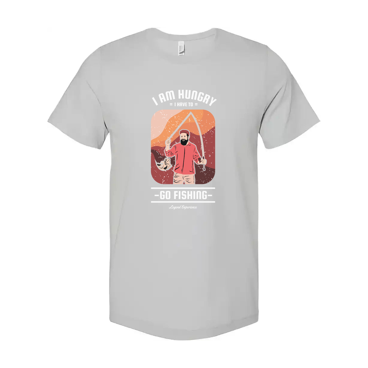 I Am Hungry Go Fishing Retro Sunset Illustration Graphic Tee For Unisex Adults Casual Wear