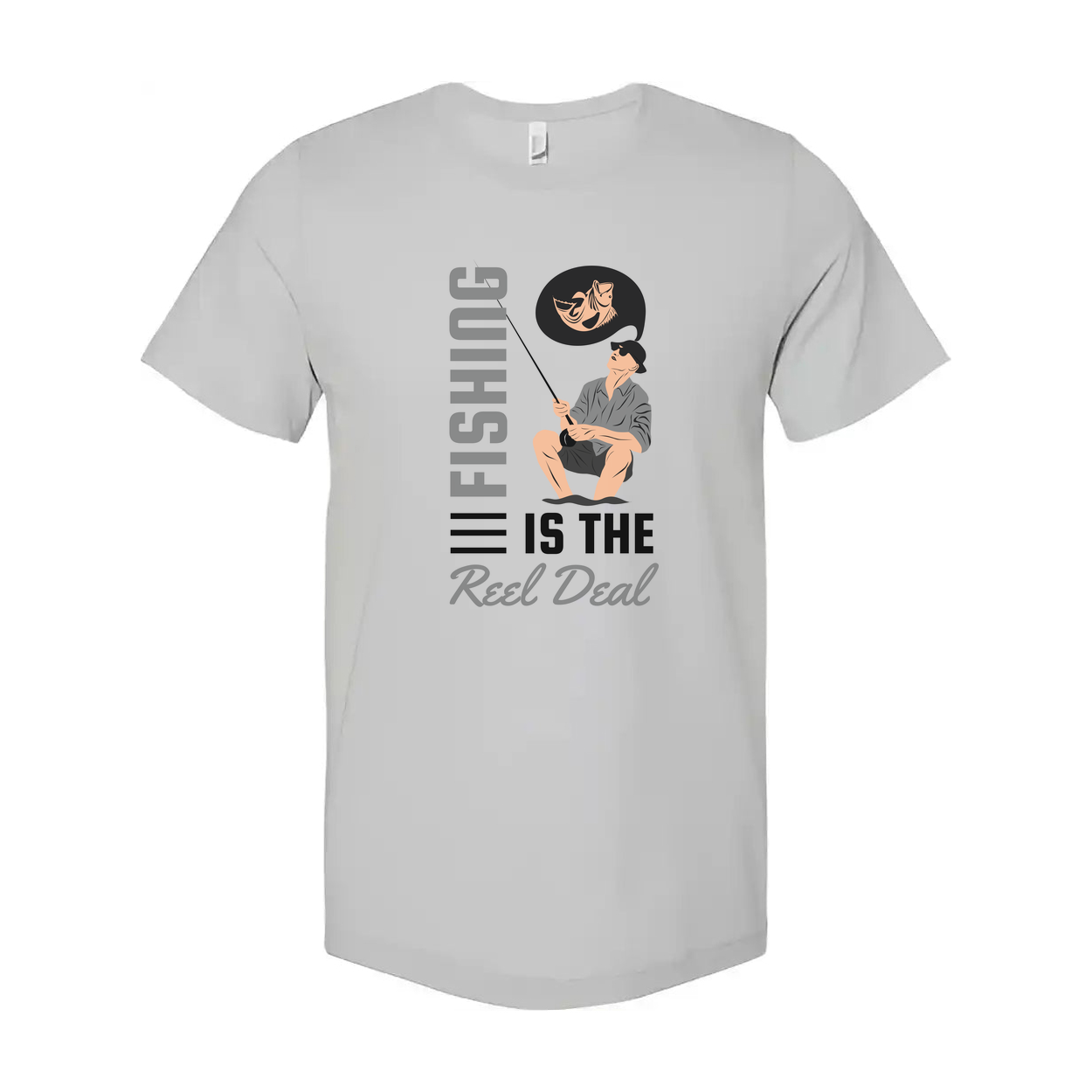 Fishing Is The Reel Deal Unisex Graphic Tee With Angler Illustration And Pun Design