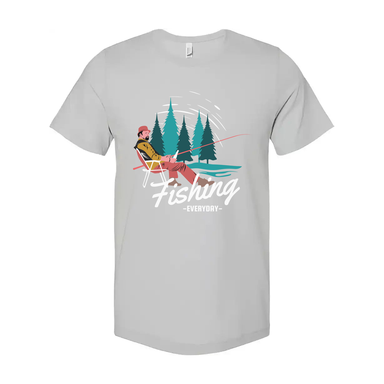Unisex Fishing T Shirt With Forest Scene Angler Illustration By The River In Colorful Graphic
