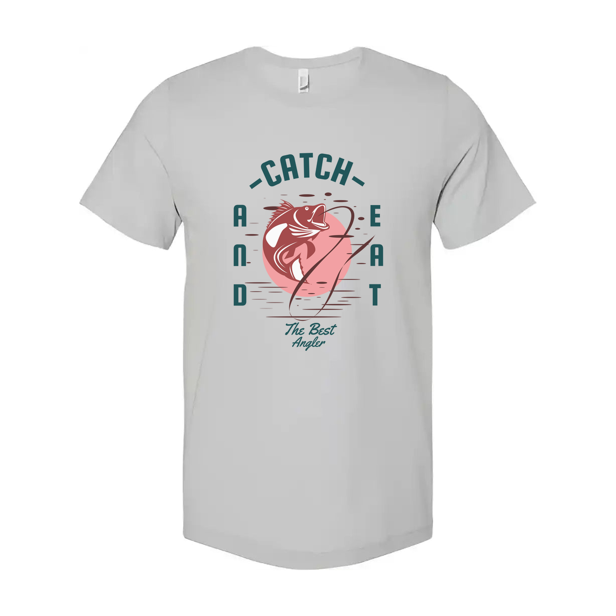 Unisex Fishing T Shirt With The Best Angler Illustration And Catch And Eat Design On Front