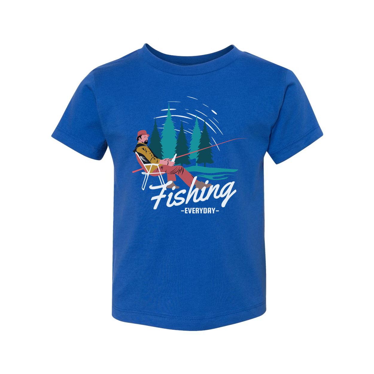 Unisex Fishing T Shirt With Forest Scene Angler Illustration By The River In Colorful Graphic