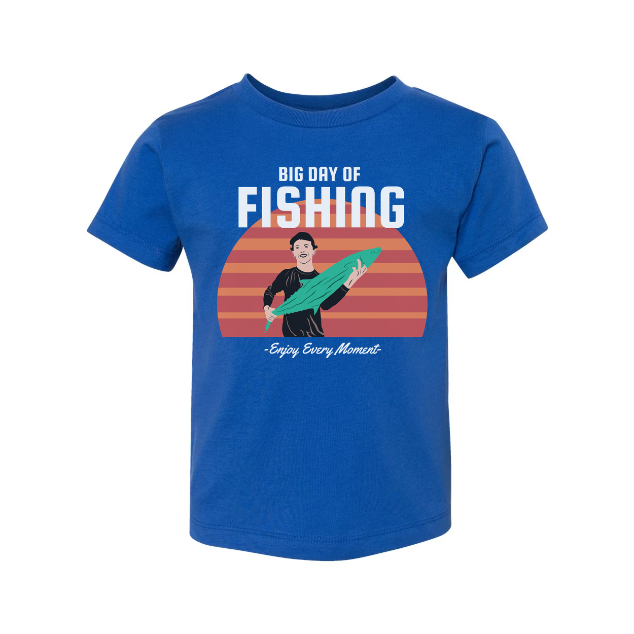 Unisex Fishing Graphic T Shirt With Sunset Horizon And Big Day Of Fishing Illustration