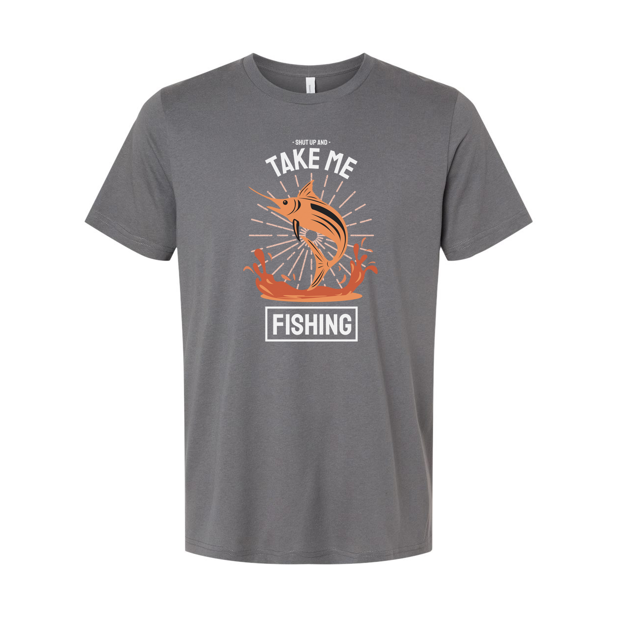 Shut Up And Take Me Fishing Unisex Graphic Tee With Jumping Marlin And Ocean Splash Design
