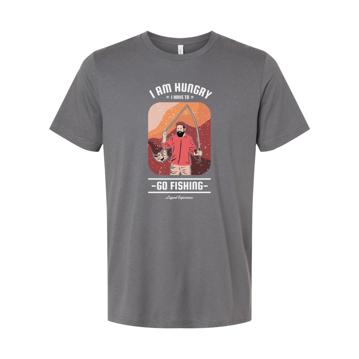 I Am Hungry Go Fishing Retro Sunset Illustration Graphic Tee For Unisex Adults Casual Wear