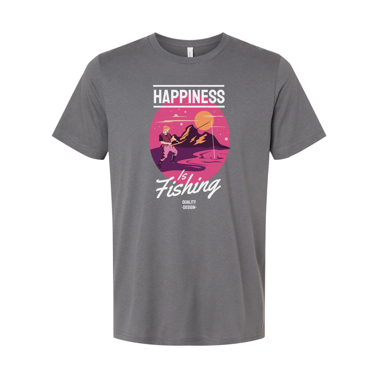 Unisex Fishing Shirt With Happiness Is Fishing Graphic Sunset Circle Design Artwork