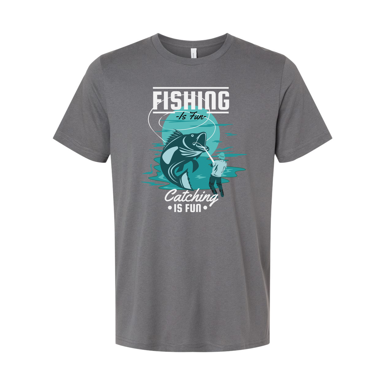 Fishing Is Fun Graphic Tee With Angler And Jumping Fish