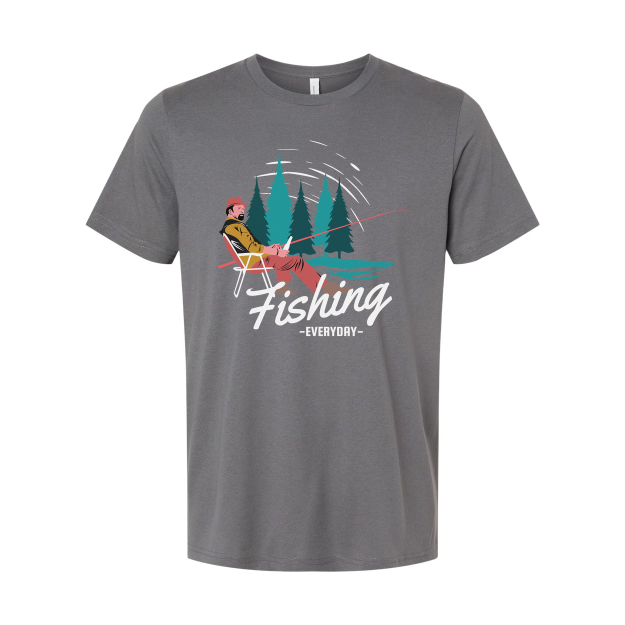 Unisex Fishing T Shirt With Forest Scene Angler Illustration By The River In Colorful Graphic