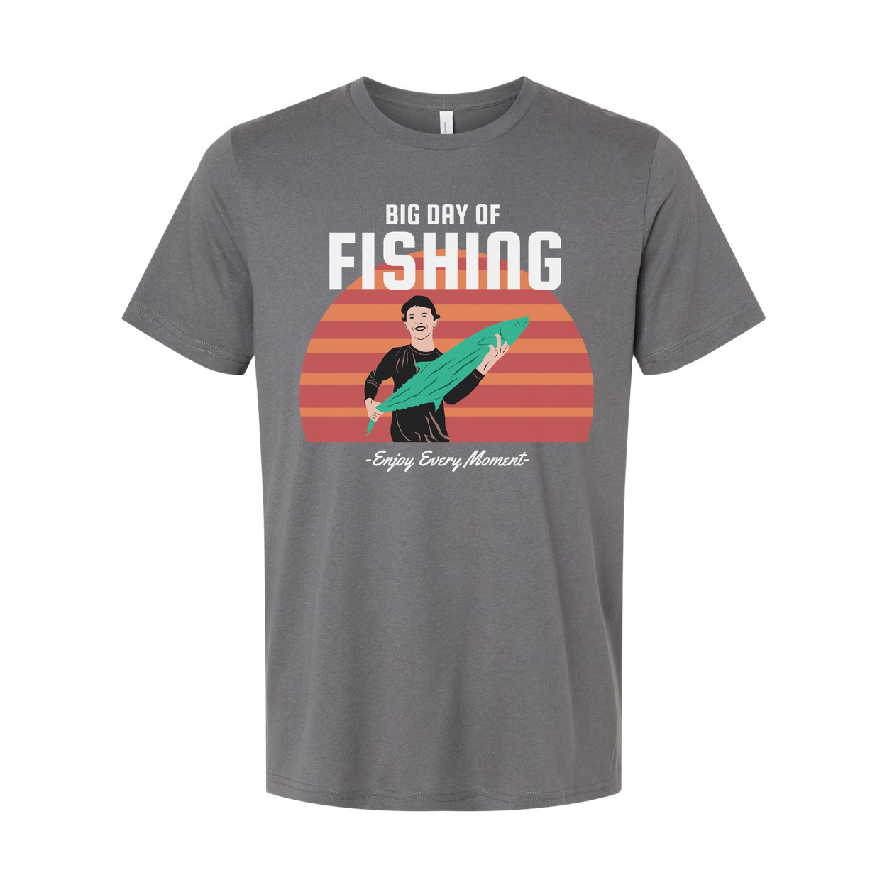 Unisex Fishing Graphic T Shirt With Sunset Horizon And Big Day Of Fishing Illustration