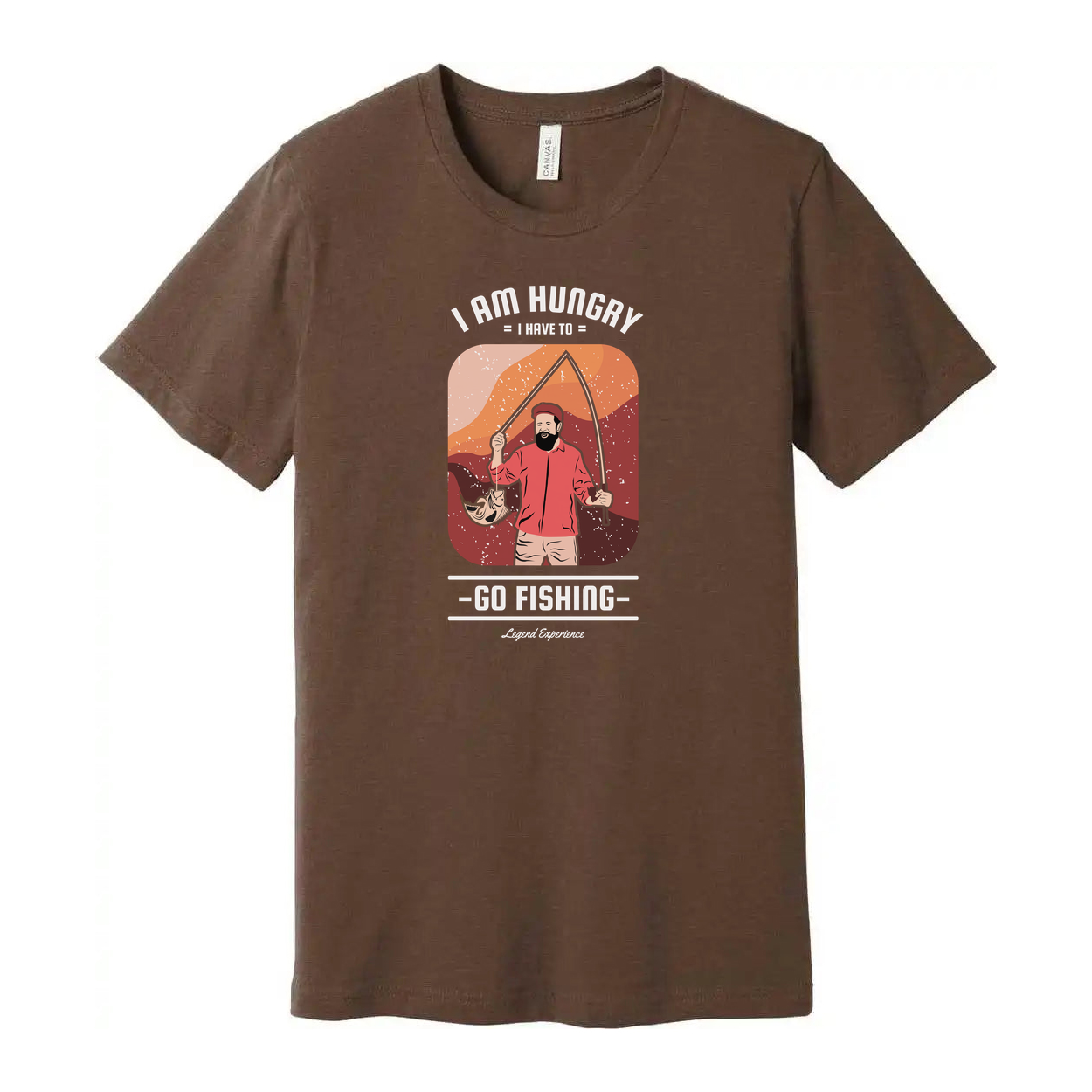 I Am Hungry Go Fishing Retro Sunset Illustration Graphic Tee For Unisex Adults Casual Wear