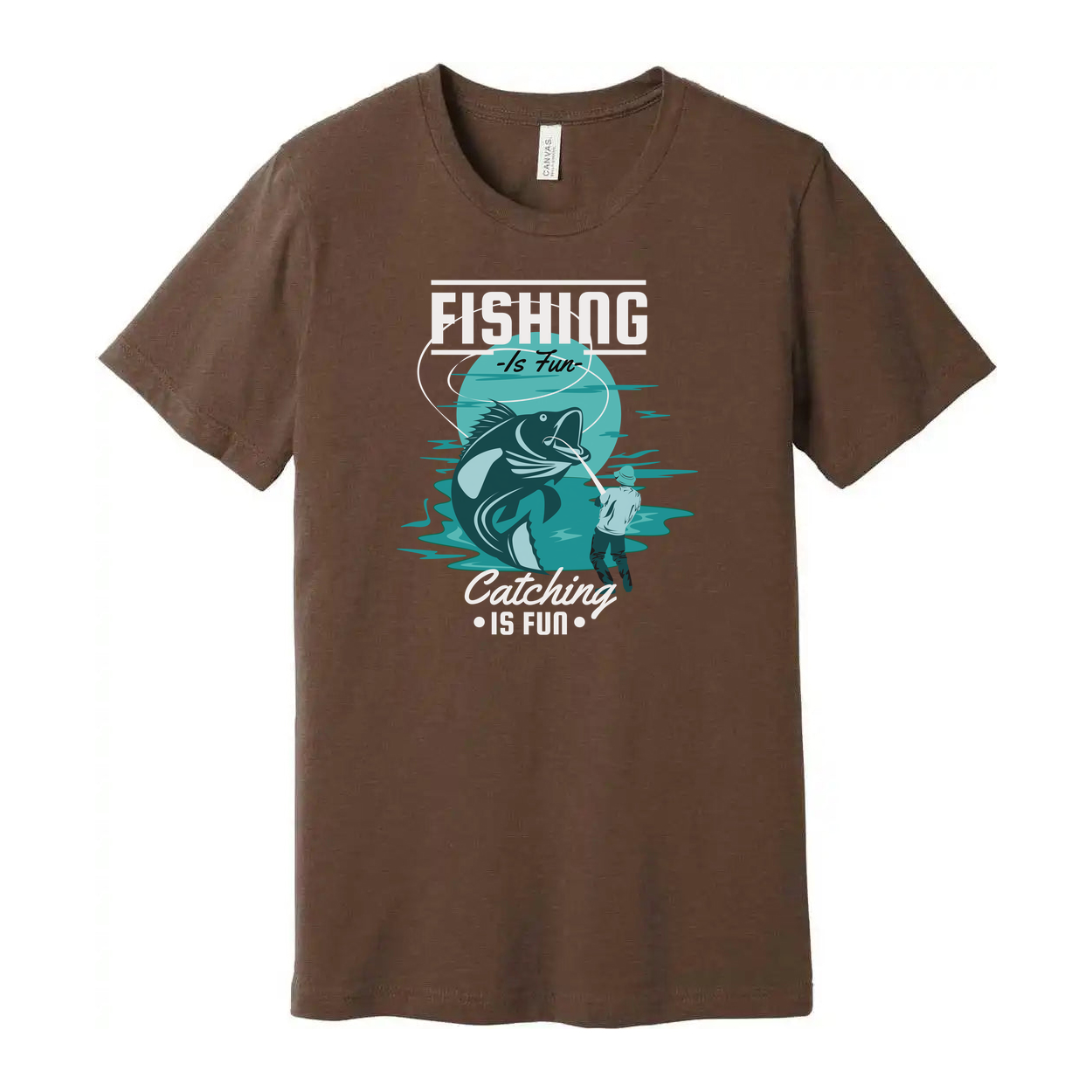 Fishing Is Fun Graphic Tee With Angler And Jumping Fish