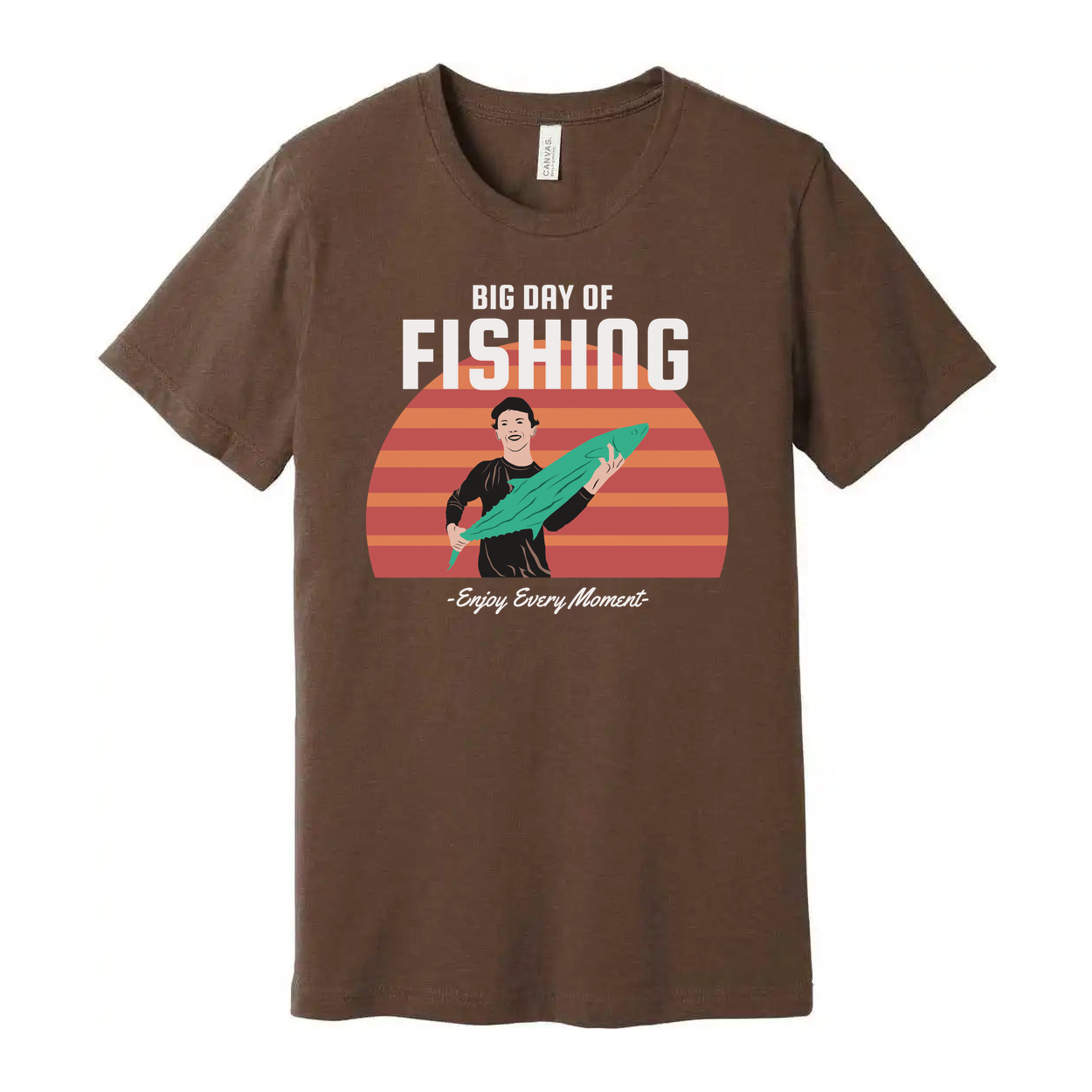 Unisex Fishing Graphic T Shirt With Sunset Horizon And Big Day Of Fishing Illustration