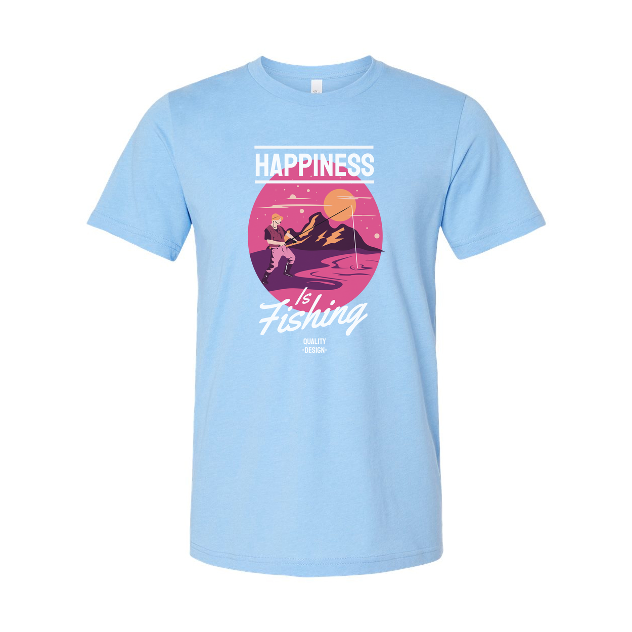 Unisex Fishing Shirt With Happiness Is Fishing Graphic Sunset Circle Design Artwork