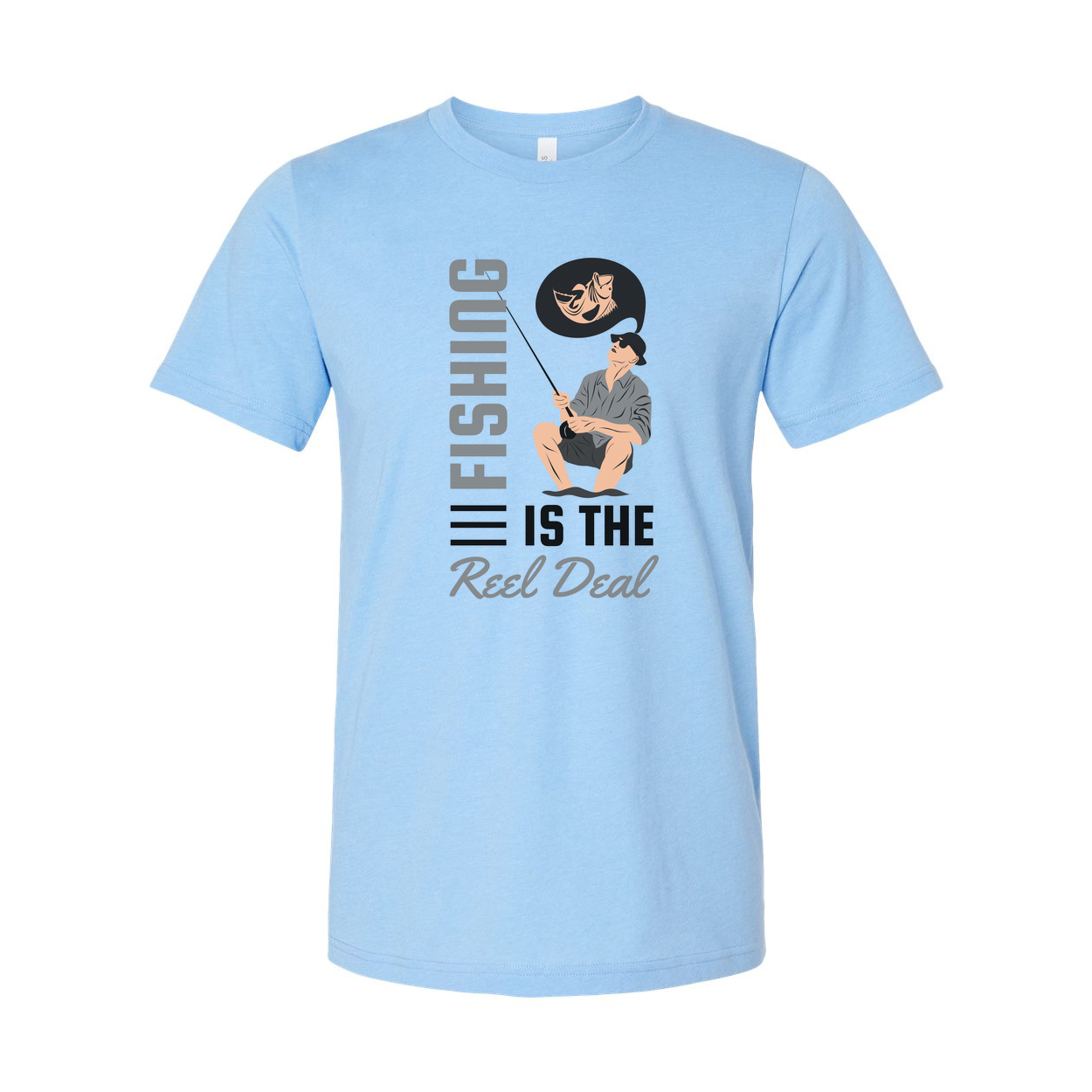 Fishing Is The Reel Deal Unisex Graphic Tee With Angler Illustration And Pun Design