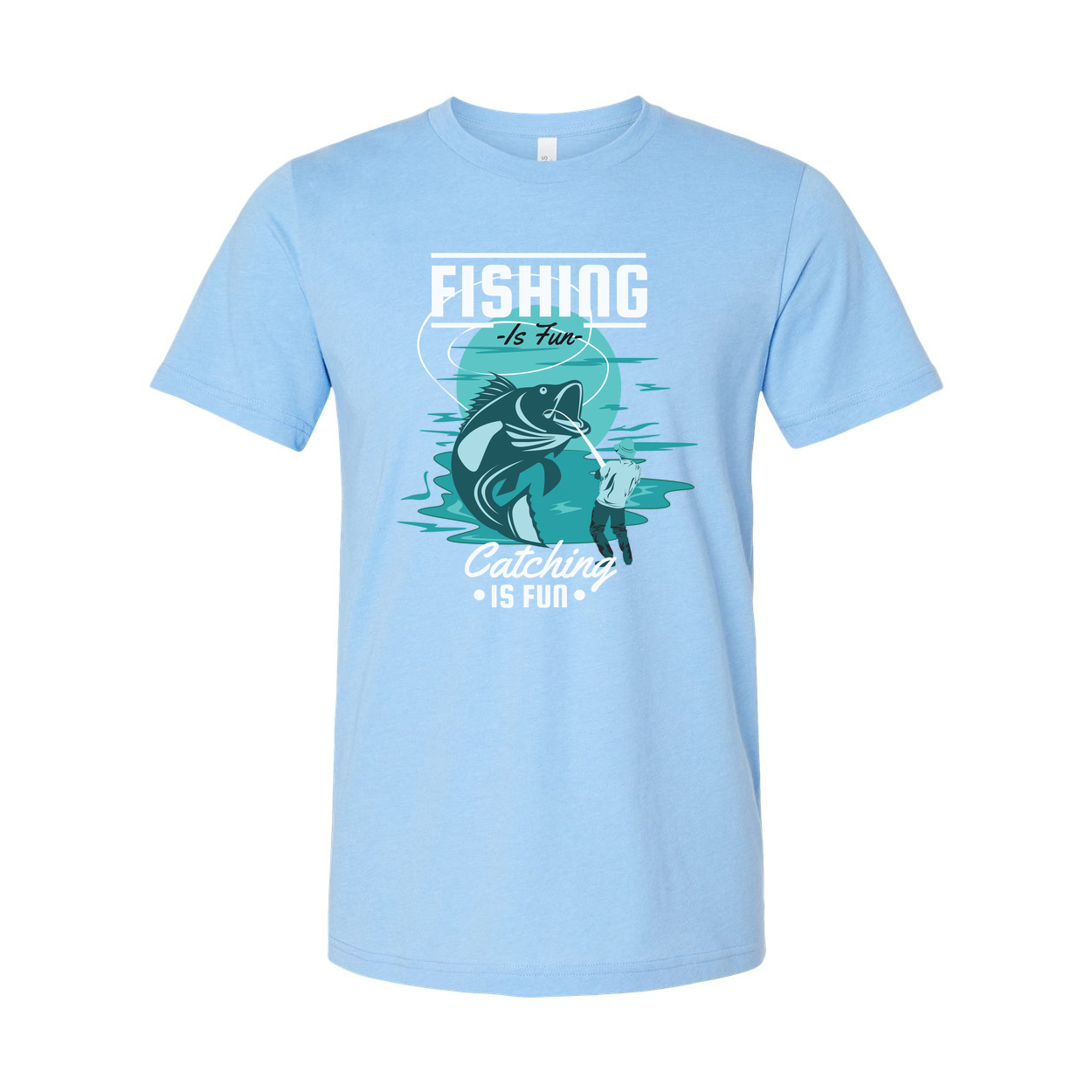 Fishing Is Fun Graphic Tee With Angler And Jumping Fish