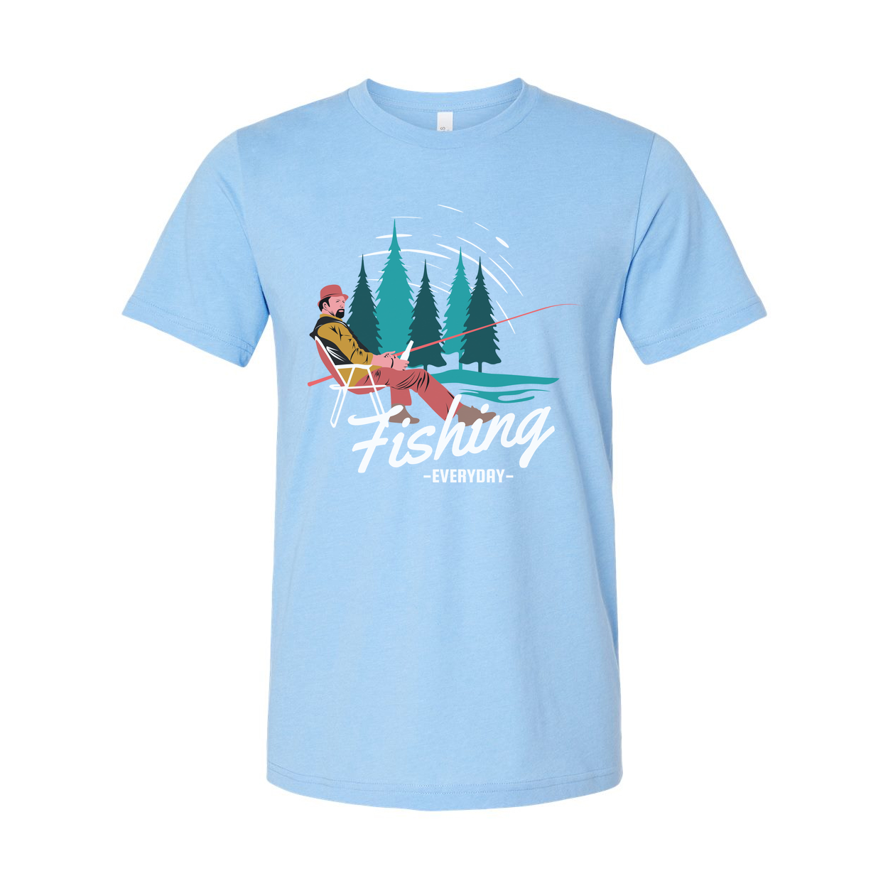 Unisex Fishing T Shirt With Forest Scene Angler Illustration By The River In Colorful Graphic