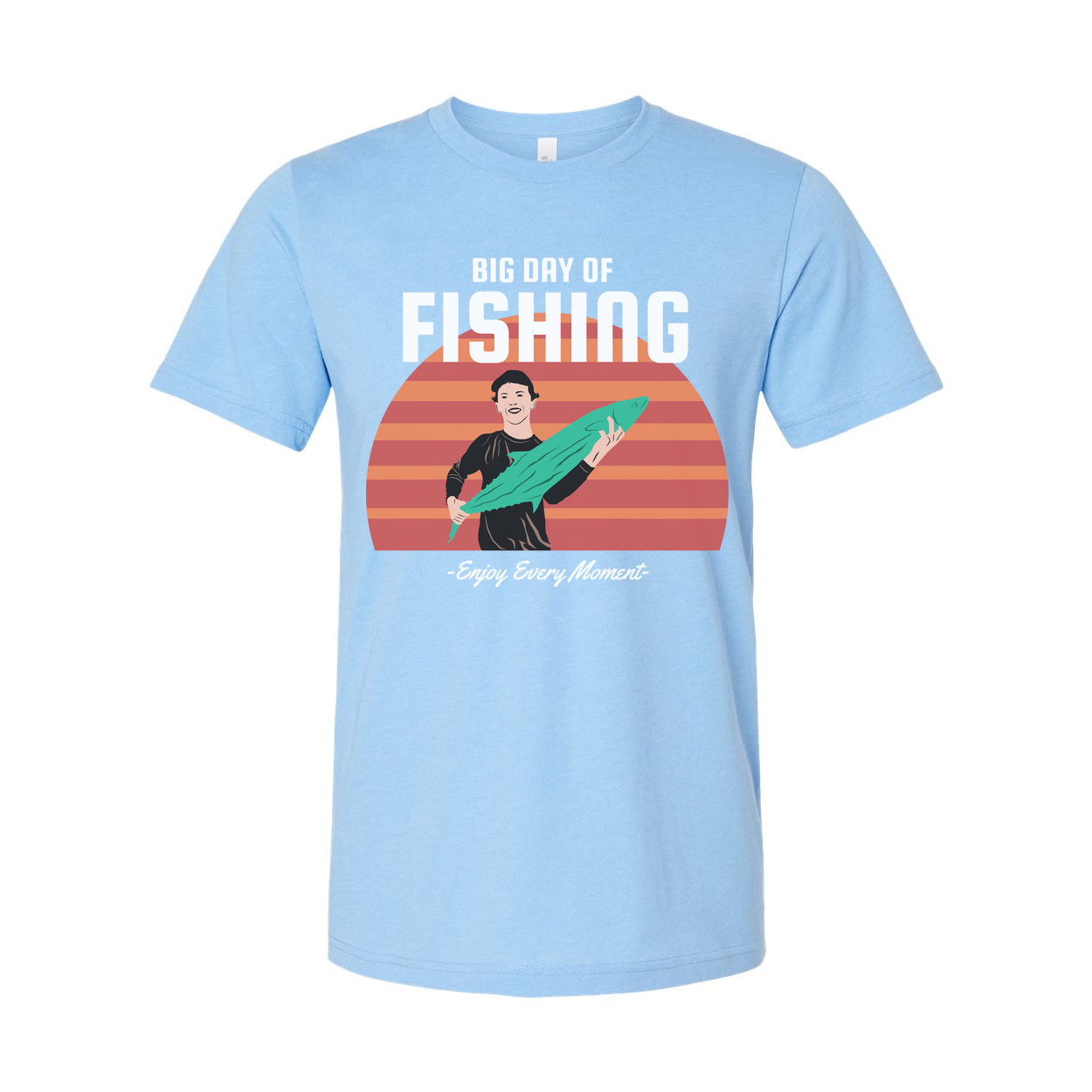 Unisex Fishing Graphic T Shirt With Sunset Horizon And Big Day Of Fishing Illustration