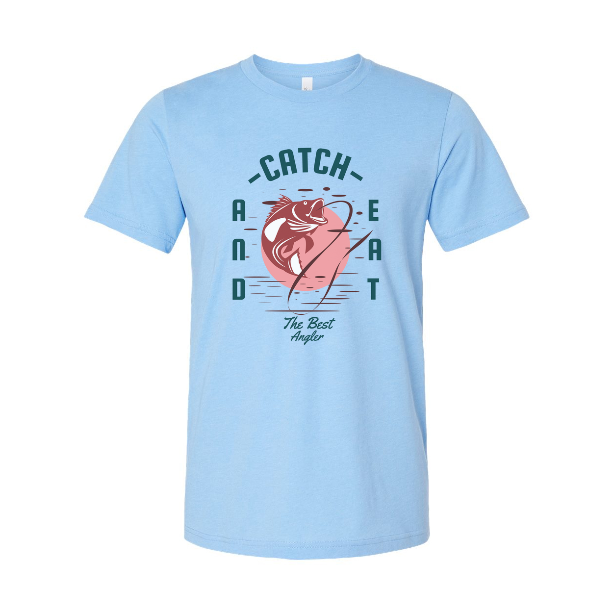 Unisex Fishing T Shirt With The Best Angler Illustration And Catch And Eat Design On Front
