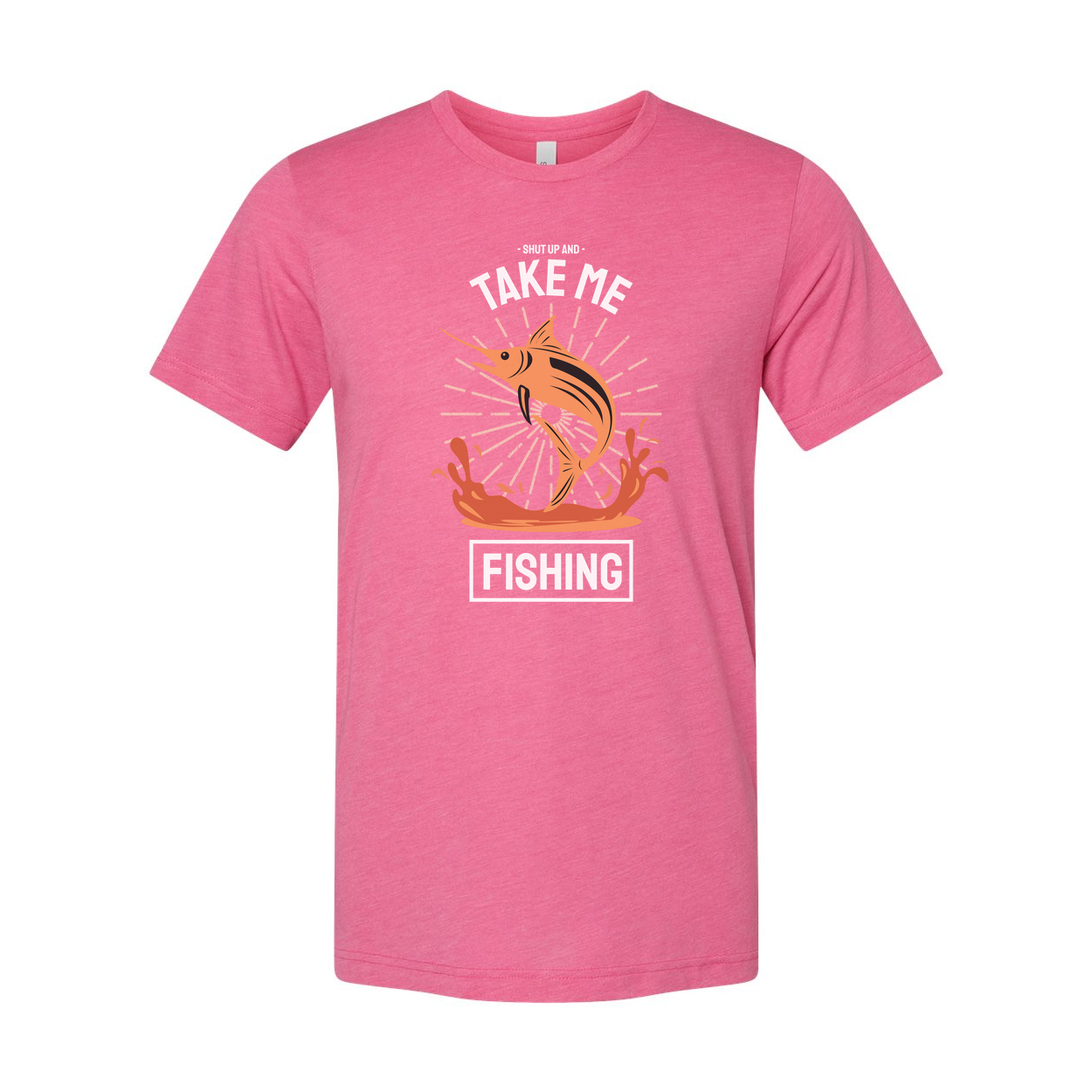 Shut Up And Take Me Fishing Unisex Graphic Tee With Jumping Marlin And Ocean Splash Design