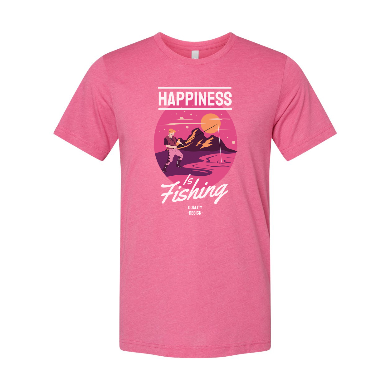 Unisex Fishing Shirt With Happiness Is Fishing Graphic Sunset Circle Design Artwork