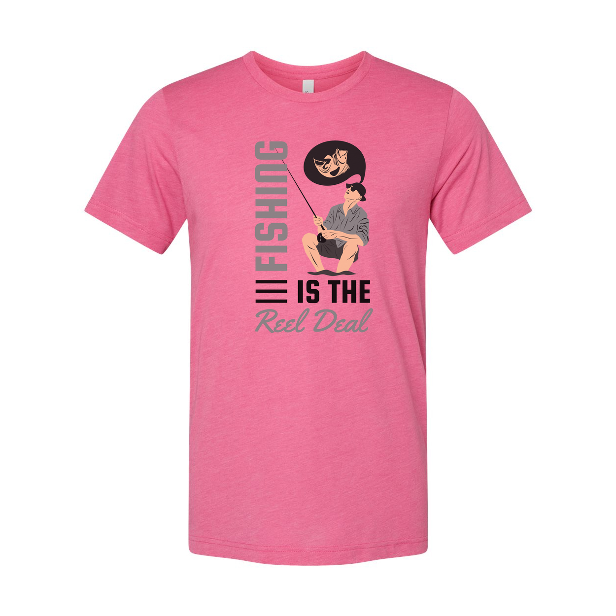 Fishing Is The Reel Deal Unisex Graphic Tee With Angler Illustration And Pun Design