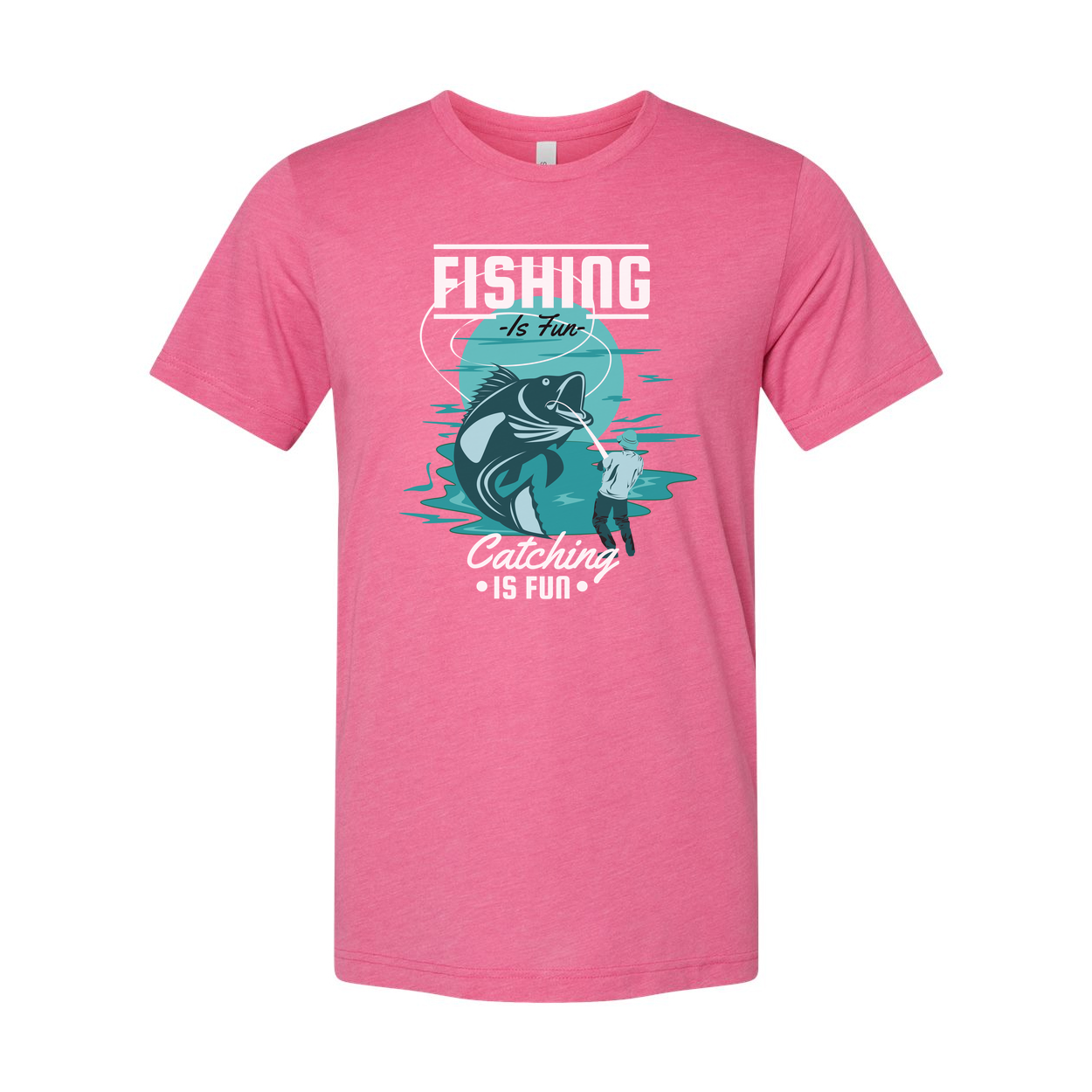Fishing Is Fun Graphic Tee With Angler And Jumping Fish