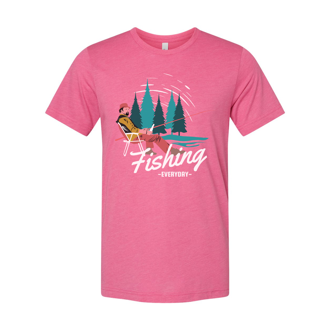 Unisex Fishing T Shirt With Forest Scene Angler Illustration By The River In Colorful Graphic