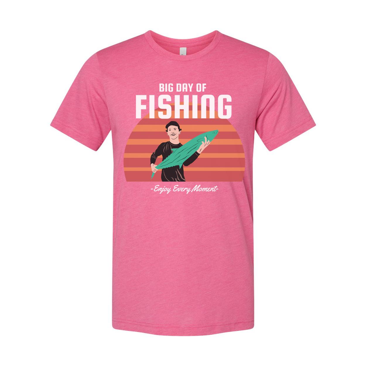Unisex Fishing Graphic T Shirt With Sunset Horizon And Big Day Of Fishing Illustration