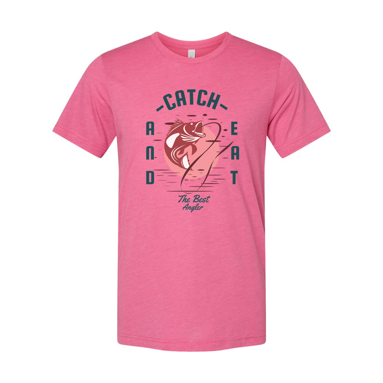 Unisex Fishing T Shirt With The Best Angler Illustration And Catch And Eat Design On Front