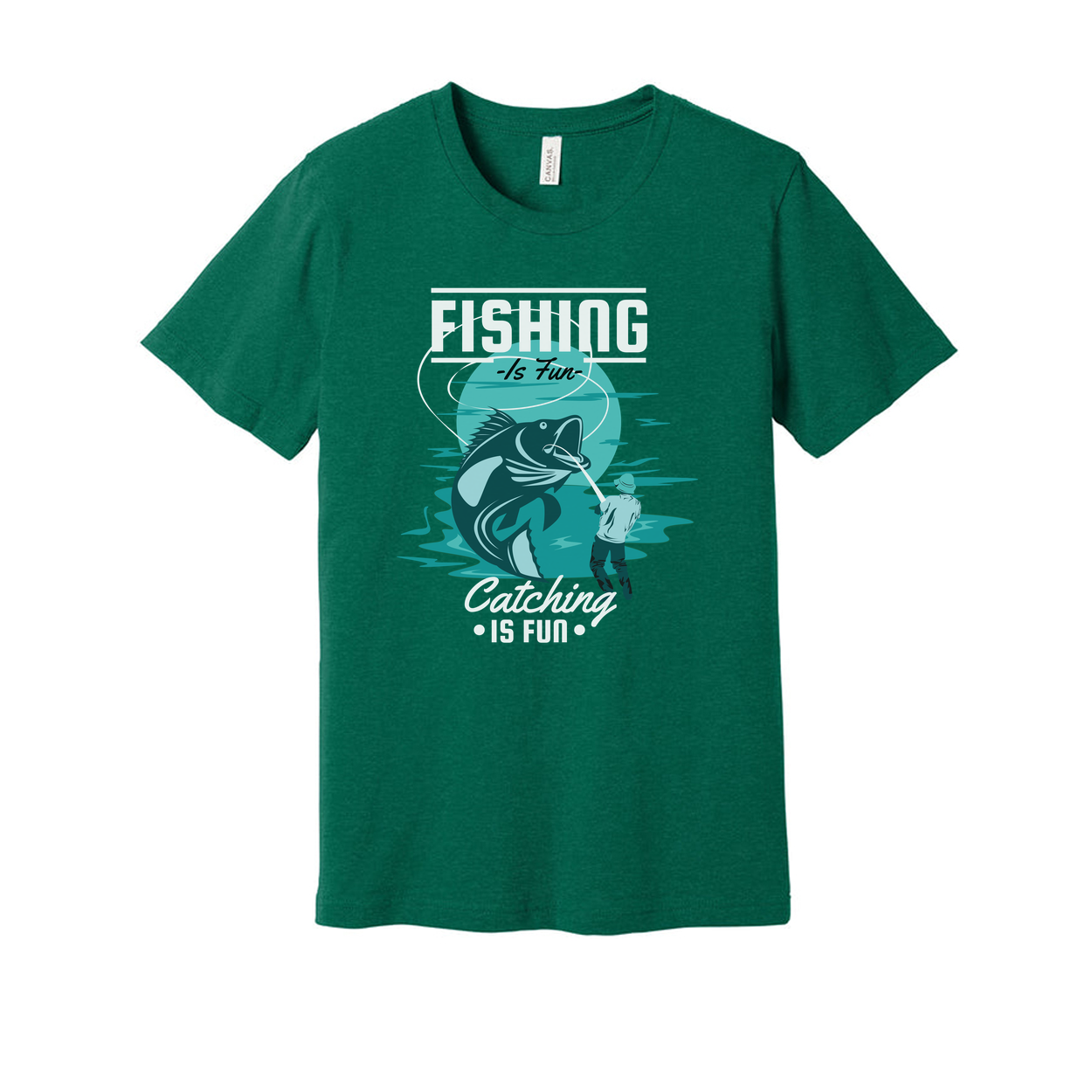 Fishing Is Fun Graphic Tee With Angler And Jumping Fish