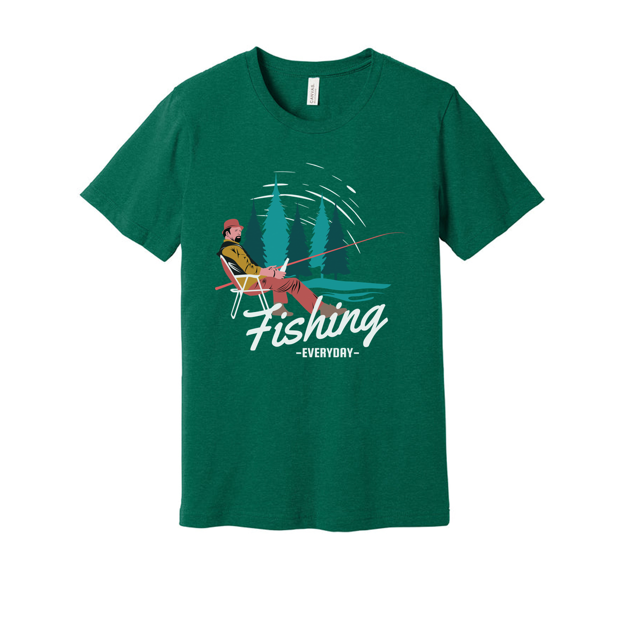 Unisex Fishing T Shirt With Forest Scene Angler Illustration By The River In Colorful Graphic