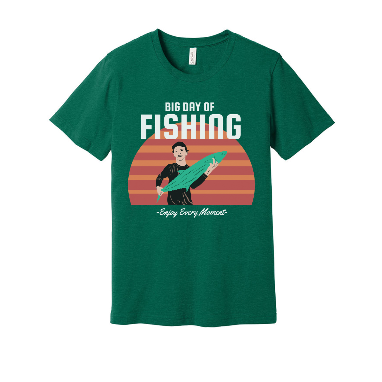 Unisex Fishing Graphic T Shirt With Sunset Horizon And Big Day Of Fishing Illustration