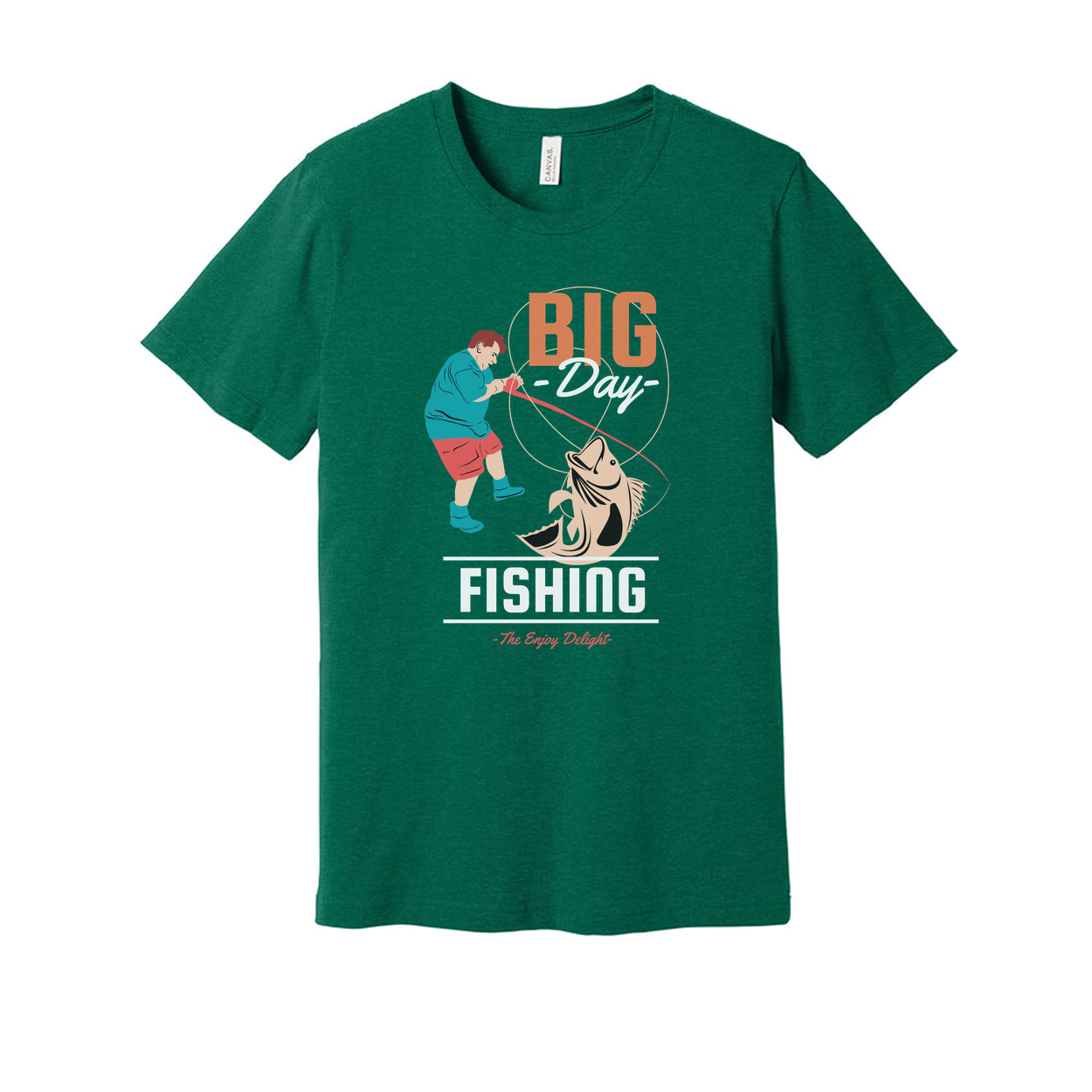 Big Day Fishing Graphic Tee For Anglers Unisex With Colorful Fishing Scene Illustration