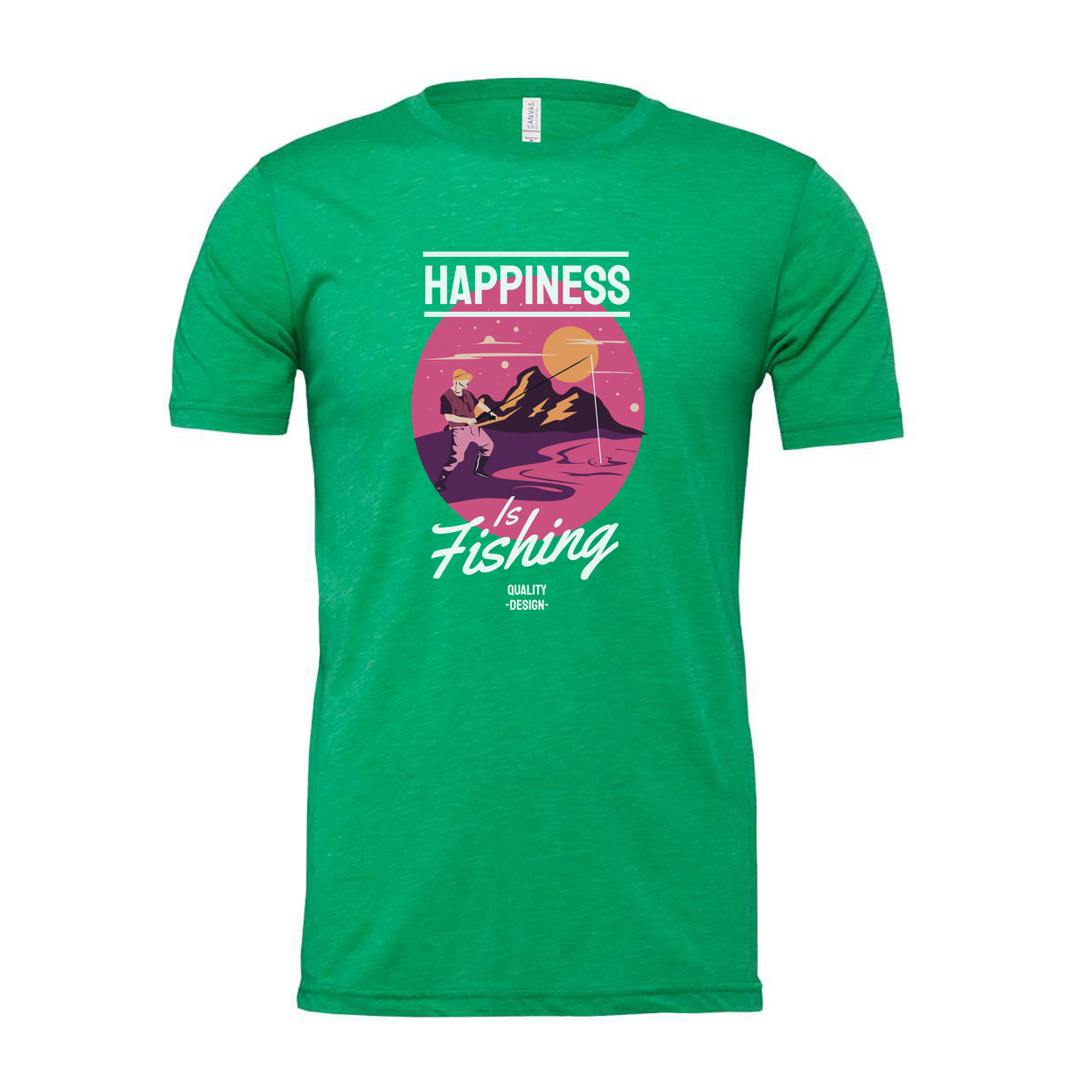 Unisex Fishing Shirt With Happiness Is Fishing Graphic Sunset Circle Design Artwork