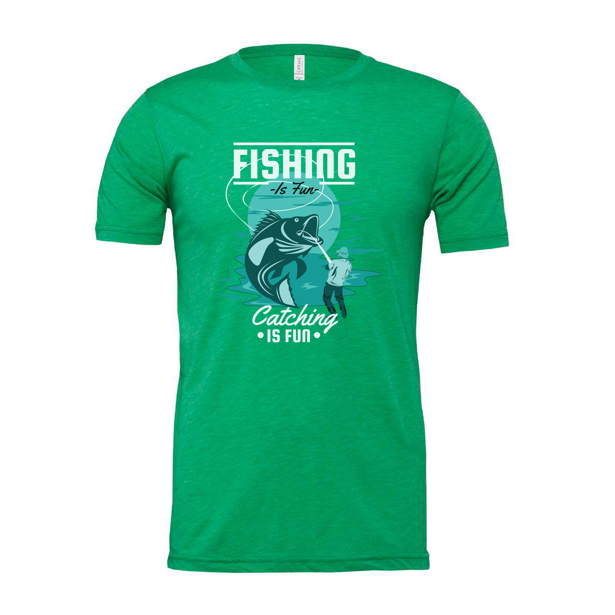 Fishing Is Fun Graphic Tee With Angler And Jumping Fish