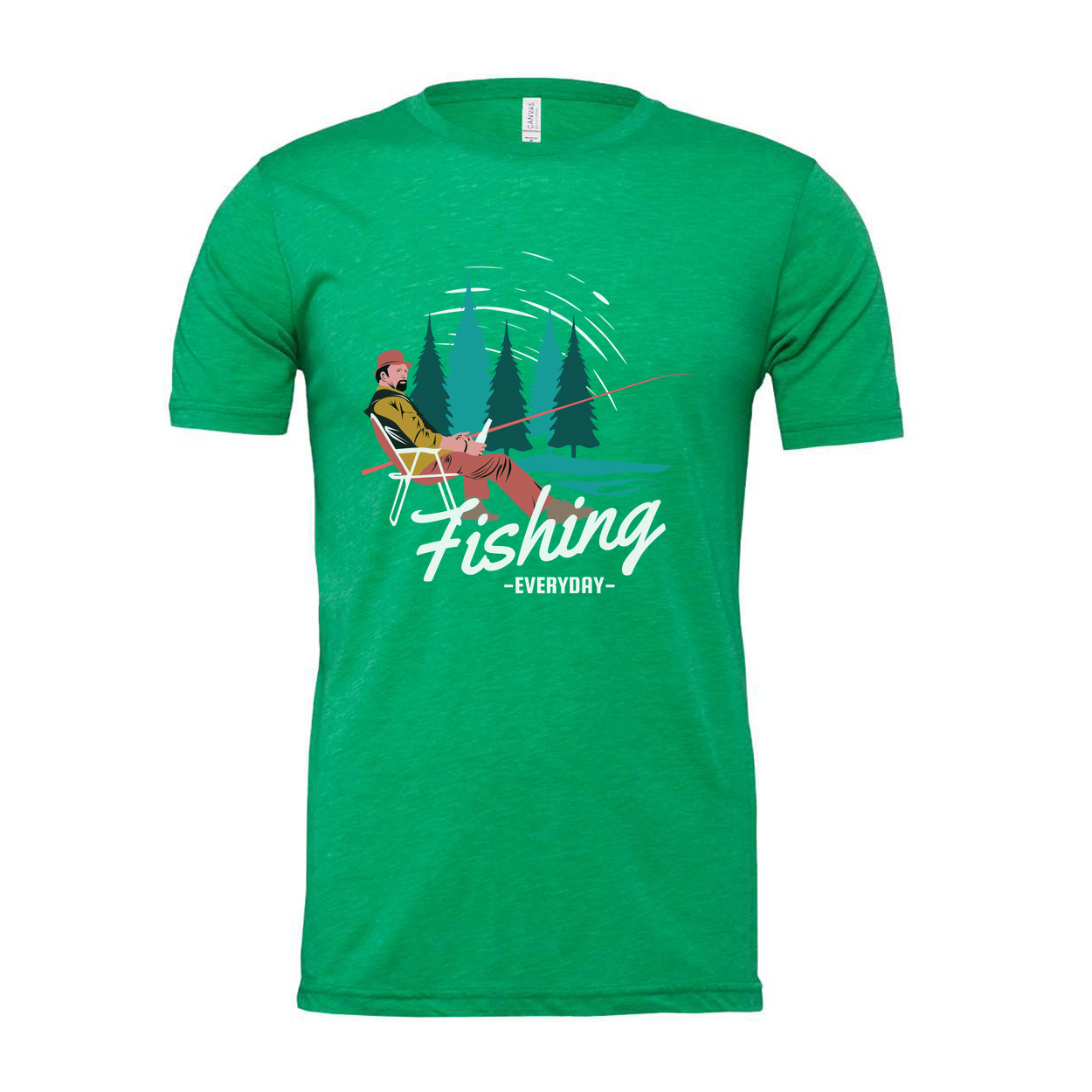 Unisex Fishing T Shirt With Forest Scene Angler Illustration By The River In Colorful Graphic