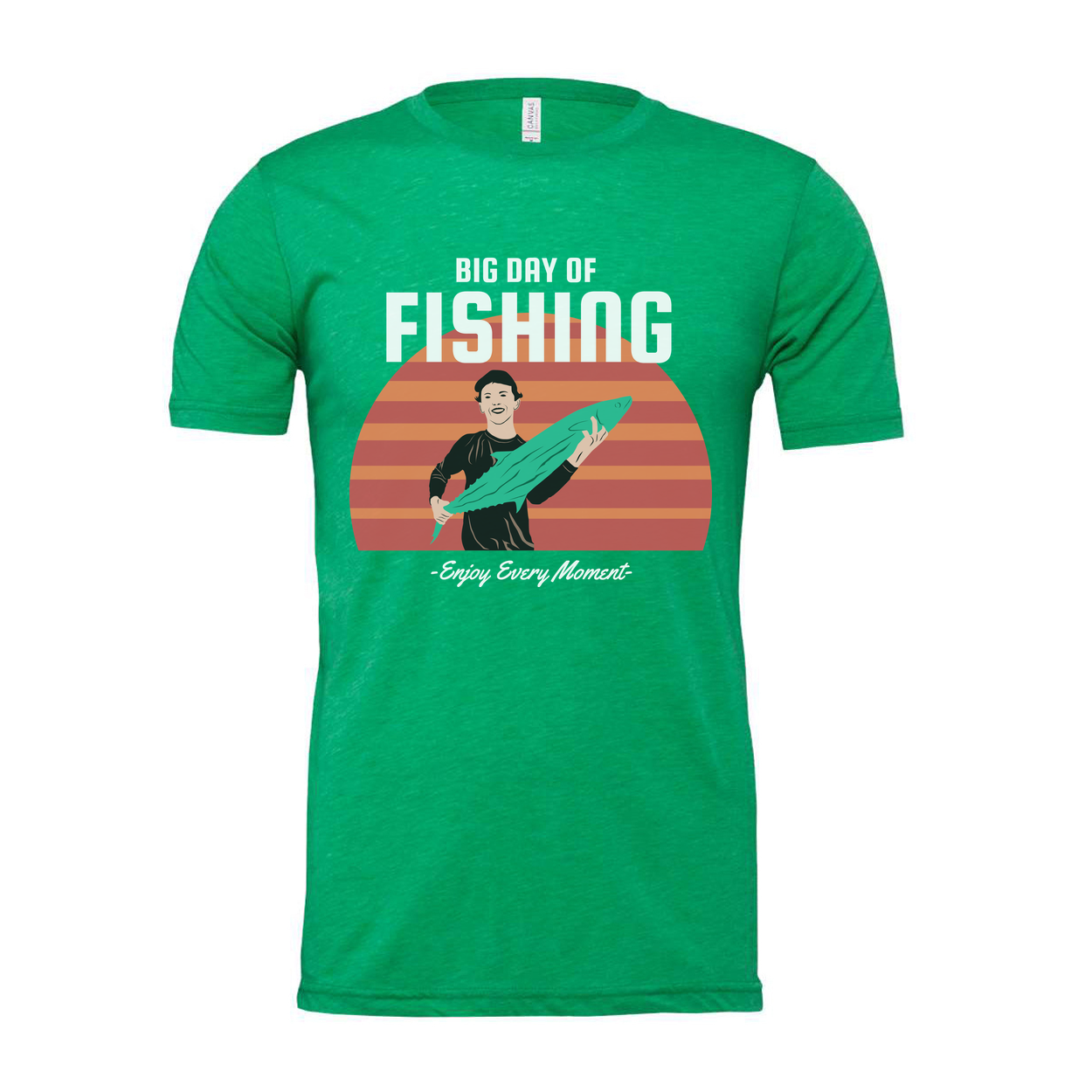 Unisex Fishing Graphic T Shirt With Sunset Horizon And Big Day Of Fishing Illustration