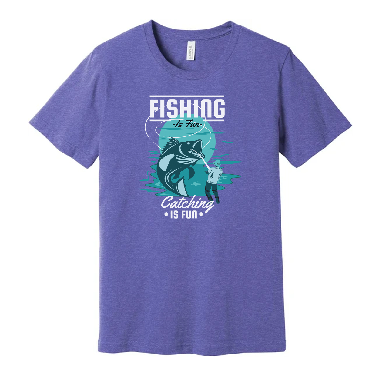Fishing Is Fun Graphic Tee With Angler And Jumping Fish
