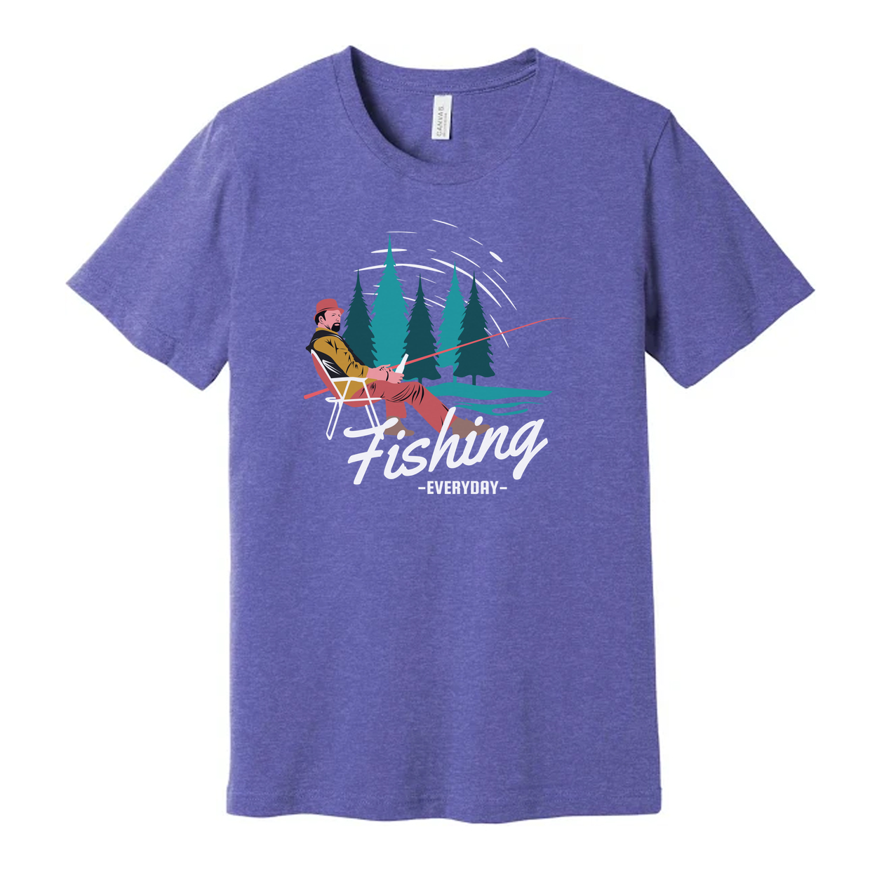 Unisex Fishing T Shirt With Forest Scene Angler Illustration By The River In Colorful Graphic