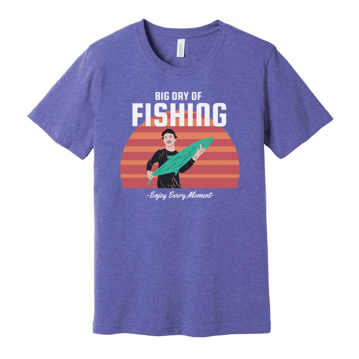 Unisex Fishing Graphic T Shirt With Sunset Horizon And Big Day Of Fishing Illustration