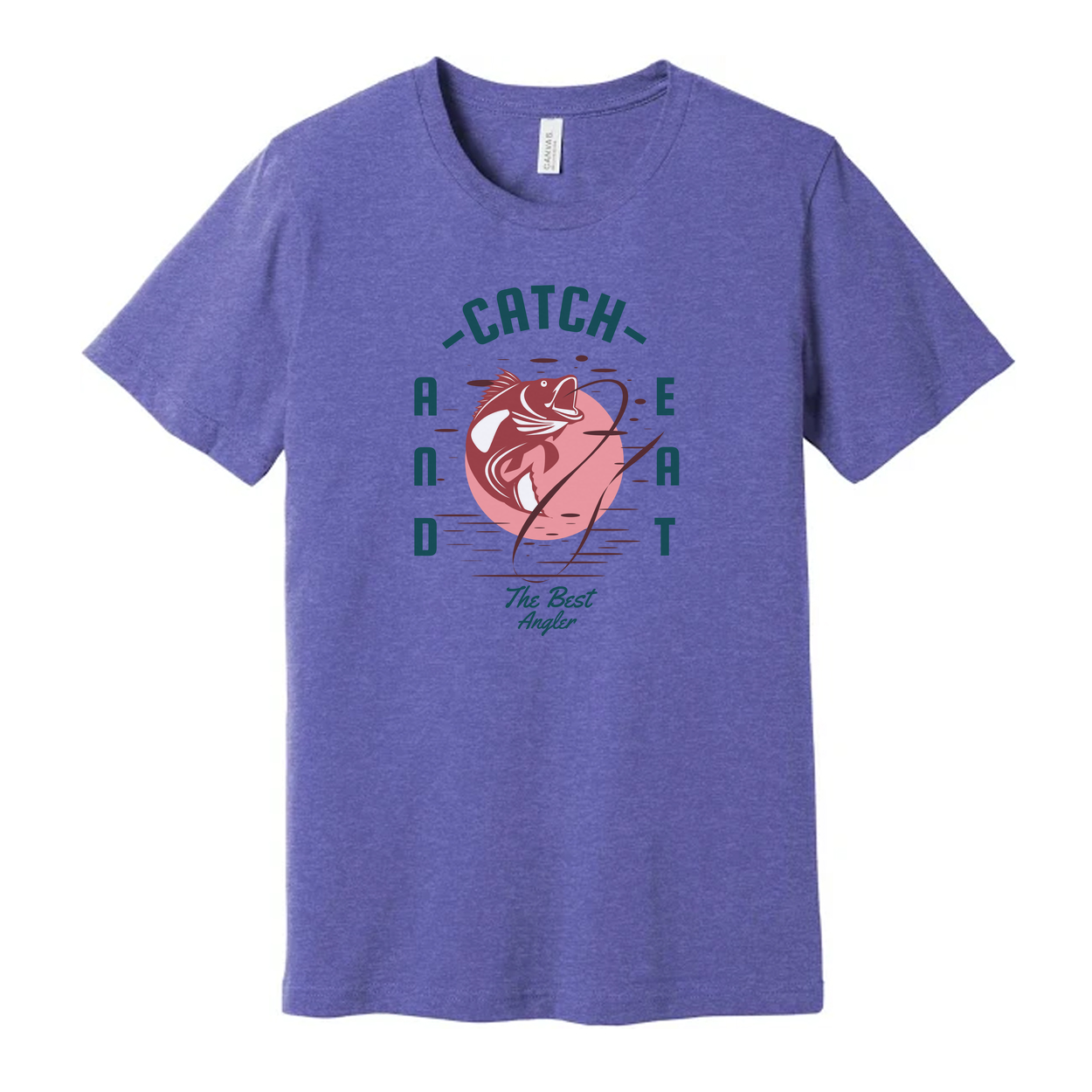 Unisex Fishing T Shirt With The Best Angler Illustration And Catch And Eat Design On Front