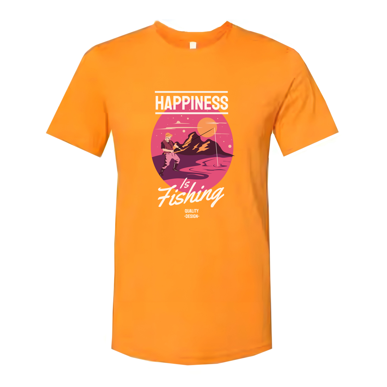 Unisex Fishing Shirt With Happiness Is Fishing Graphic Sunset Circle Design Artwork