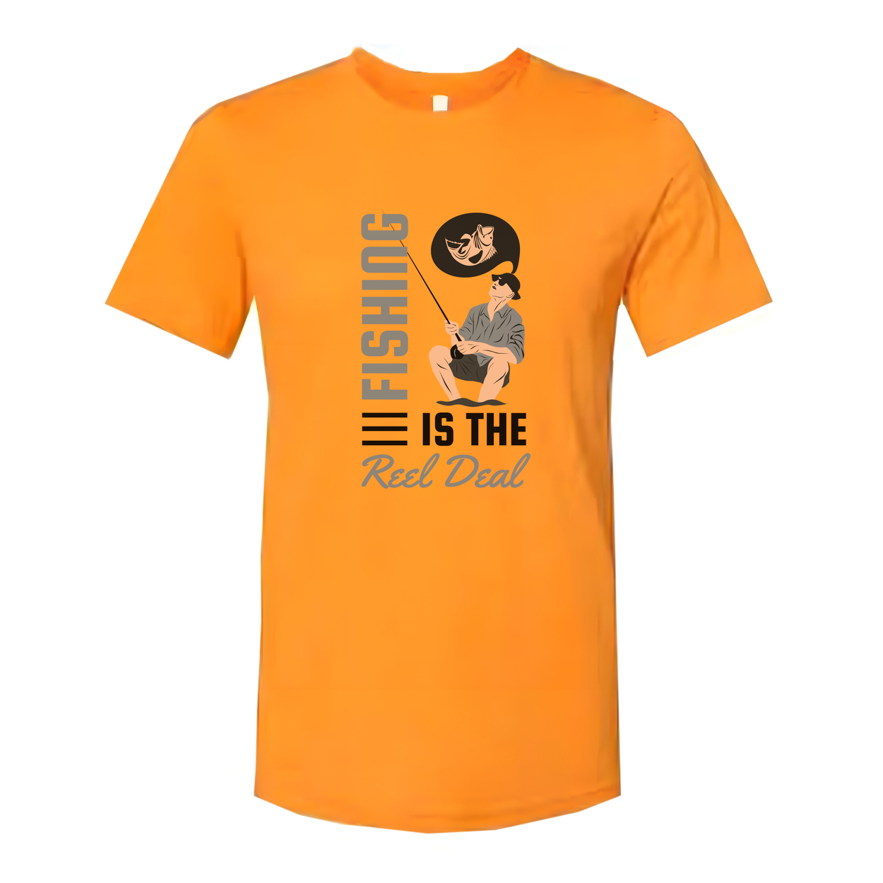 Fishing Is The Reel Deal Unisex Graphic Tee With Angler Illustration And Pun Design